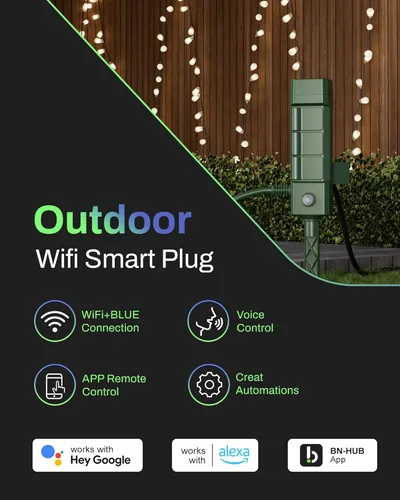 Miniatura 2 de HBN Enchufe inteligente para exteriores, impermeable, WiFi, temporizador de salida al aire libre con 6 tomas de tierra, control remoto y control