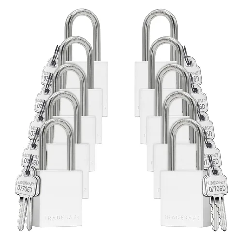 Miniatura 11 de TRADESAFE Juego de cerraduras de bloqueo y etiquetado – 10 cerraduras de aluminio azul, candados de bloqueo con llave igual, 2 llaves por candado