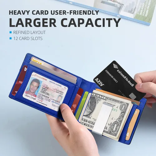 Miniatura 62 de Zitahli - Billetera delgada con 12 ranuras para tarjetas, ventana de identificación con clip para dinero, bolsillo frontal RFID plegable, pequeña