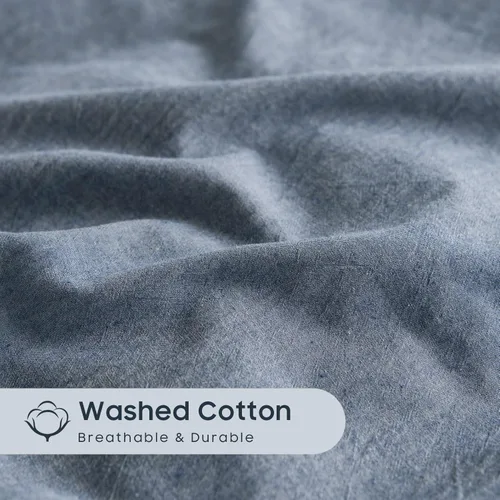 Miniatura 6 de Wake In Cloud - Juego de funda de edredón de algodón, tamaño matrimonial, azul denim cambray, 100% algodón lavado, textura parecida al lino, percal