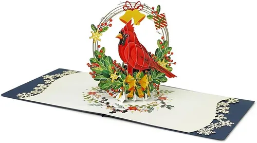 Miniatura 2 de CUTPOPUP - Tarjeta de felicitación con diseño de cardenal, Feliz Navidad, Navidad 3D, Año Nuevo, tarjeta de felicitación (cesta de cardenal)