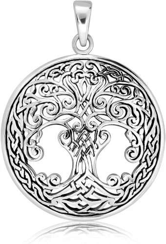 WithLoveSilver - Colgante de plata de ley 925 maciza con nudos celtas árbol de la vida, raíz de tierra, Plata esterlina