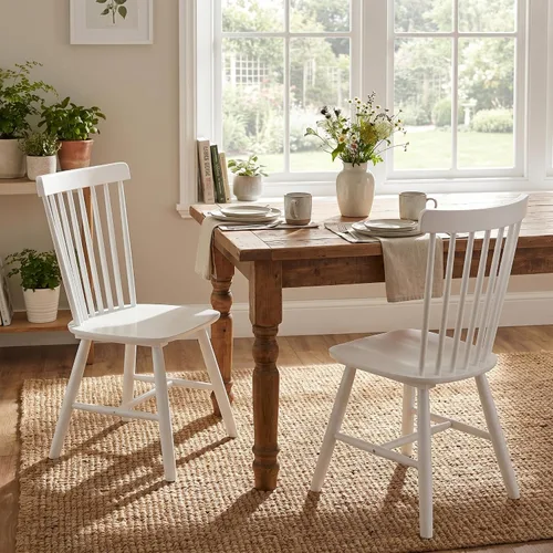 Miniatura 8 de Juego de 4 sillas de comedor Windsor, sillas de cocina de estilo granja con respaldo de vástago, sillas laterales de madera maciza sin brazos