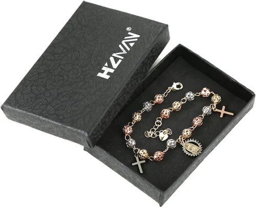 Miniatura 7 de HZMAN Pulsera de cruz con cuentas de rosario virgen de Guadalupe ajustable para mujer, regalo de joyería