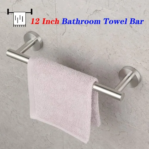 Miniatura 6 de GERZ Toallero Contemporáneo de 12 Pulgadas para Toallas de Baño de Mano, Soporte de Acero Inoxidable Cepillado Montado en Pared, Organizador de Baño