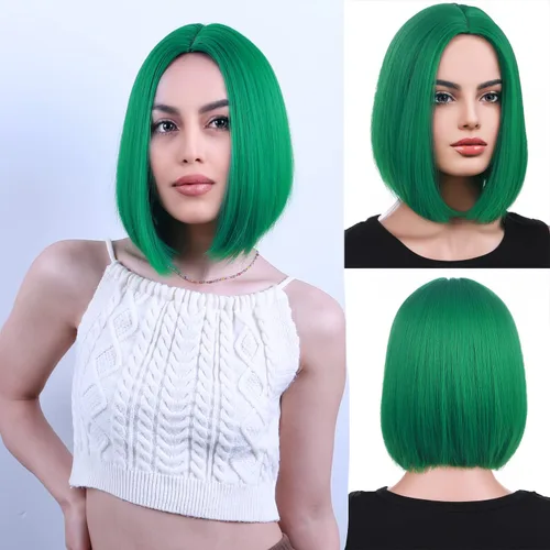 Miniatura 13 de PATTNIUM Peluca negra estilo Bob para mujer, pelucas cortas negras, rectas, parte media, peluca de cabello negro, aspecto natural, pelucas