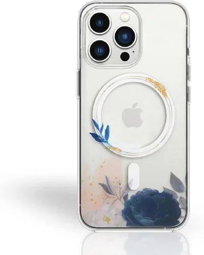 Funda magnética transparente para iPhone 13 Mini [compatible con MagSafe Charger] patrón de estampado floral de flores, funda delgada antiarañazos