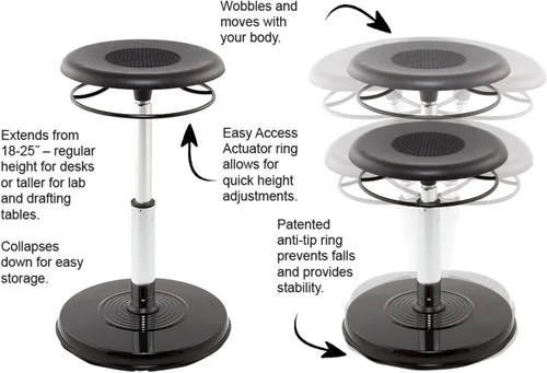 Miniatura 6 de KORE Design - Silla tambaleante para adolescente/universidad, sillas ergonómicas para computadora, taburete de oficina ajustable seguro, dormitorio