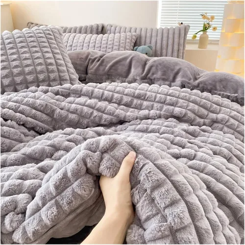 Miniatura 6 de Cama, Invierno Felpa Ropa de Cama de Felpa Cálida Funda de Edredón Juego de Sábanas con Funda de Almohada 4pcs Doble Edredón Juego de Funda Azul