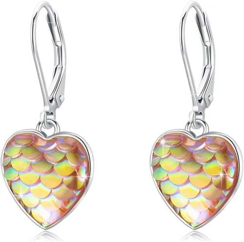 Aretes de aro de plata de ley con forma de corazón de sirena, hipoalergénicos, coloridos, joyería de cola de sirena para el día de la madre