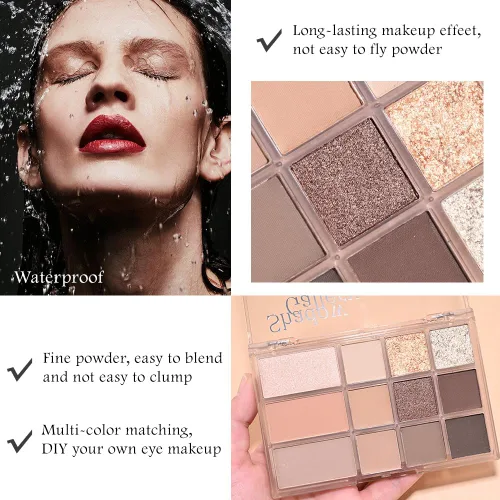 Miniatura 5 de SUAKE Paleta de sombras de ojos rosa nude, mate y brillante, alta pigmentación, 12 colores marrón y morado para maquillaje de ojos, paleta de 01#