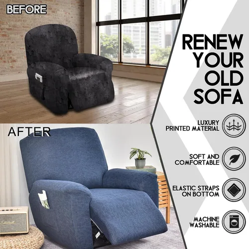 Miniatura 6 de CRFATOP Funda Estampada para Sillón Reclinable Elástica Fundas para Sillas Reclinables 4 Piezas Antideslizantes Fundas para Sofá Reclinable