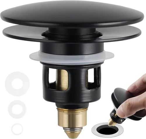 Miniatura 11 de Colador universal de drenaje para lavabo de baño, mejorado con cesta de filtro de acero inoxidable extraíble, tapón desplegable 2 en 1 para orificio