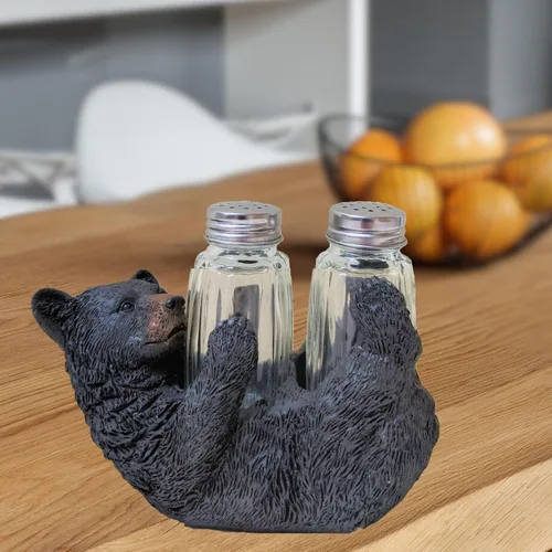 Miniatura 5 de Juego de saleros y pimenteros rústicos de oso negro en la parte posterior, accesorio decorativo de resina y vidrio para mesa de cocina, decoración
