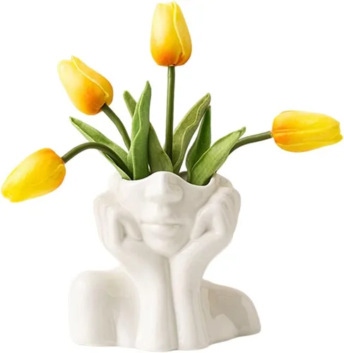 Jarrón grande de cerámica, jarrones de flores blancas para decoración de forma femenina, jarrón de medio cuerpo, bohemio, único, decorativo, estilo