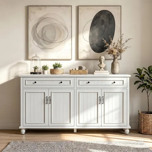 Miniatura 11 de Scurrty Armario buffet con almacenamiento, barra de café de 62 pulgadas en cocina, buffet con 4 puertas, aparador buffet para comedor, cocina y sala