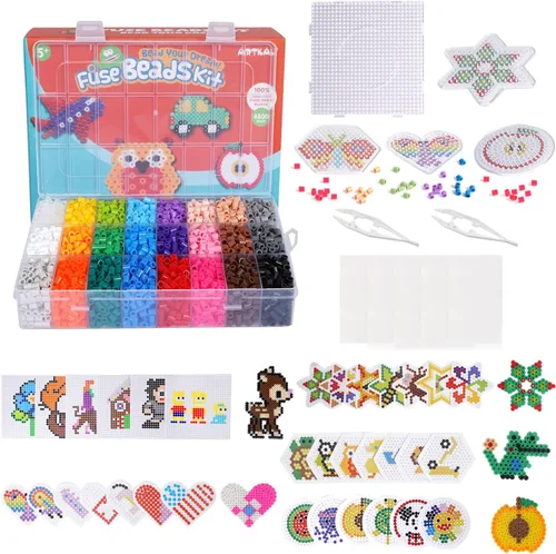 Miniatura 7 de Artkal Kit de cuentas fusibles de 11,000 piezas de 36 colores, con 5 tableros de clavijas, 2 pinzas, 48 patrones, kit de cuentas fusibles