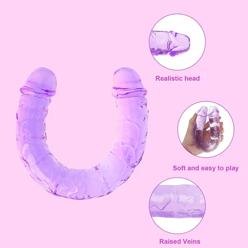 Miniatura 3 de Consolador doble de cristal de 11.8 x 1.37 pulgadas, consolador largo anal realista, suave y flexible, con venas y glande para adultos, juguetes