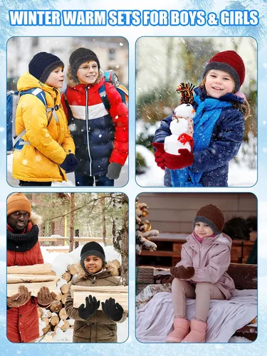 Miniatura 6 de Conjunto de calcetines y guantes de invierno para niños y niñas, gorro de lana de punto cálido con bolsas de organza, regalos de Navidad de invierno