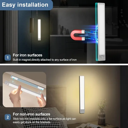 Miniatura 5 de VZZNN Paquete de 6 luces con sensor de movimiento para debajo del gabinete, 63 LED recargables para debajo del gabinete, luz inalámbrica, luz