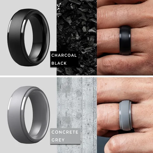 Miniatura 40 de ThunderFit Anillos de boda de silicona para hombre, 0.394 in de ancho y 0.098 in de grosor, paquete múltiple de variedad 1-7