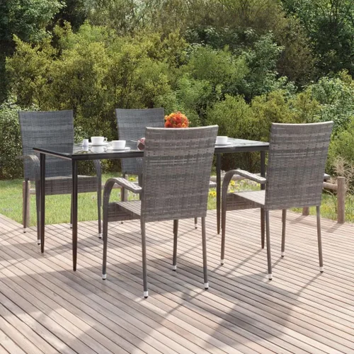 Miniatura 13 de 5-Piece Outdoor Patio Dining Set Black, PE Rattan Furniture with Tempered Glass Table Top and Powder-Coated Steel Frame for Garden, Balcony, Backyard