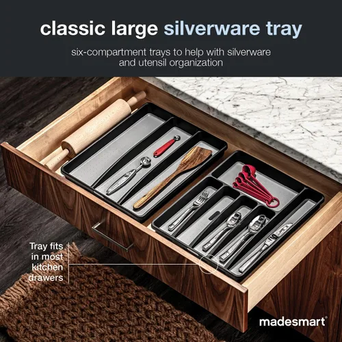Miniatura 2 de madesmart Bandeja clásica grande para cubiertos, granito, colección clásica, 6 compartimentos, organizador de cajones de cocina, forro de agarre