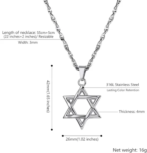 Miniatura 6 de PROSTEEL Collar con colgante y cadena de acero inoxidable de la estrella de David judía, joyería de Israel para hombres y mujeres