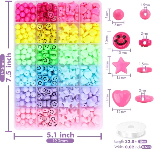 Miniatura 3 de Miss Rabbit Juego de cuentas de corazón de acrílico de color caramelo, cuentas de estrella de plástico, cuentas pastel lindas para pulseras