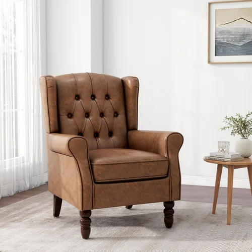 Miniatura 51 de Silla decorativa, sillón tapizado con respaldo alto con esponja de alta resistencia y patas de madera, sillas individuales modernas y cómodas de Un