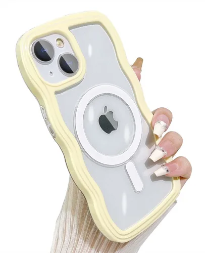Miniatura 48 de Yeddabox Magsafe - Funda compatible con iPhone 13, diseño de ondas, lindo marco de colores de caramelo con ondas de agua, a prueba de golpes