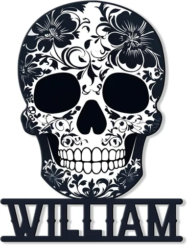 Miniatura 11 de Letrero de metal personalizado con calavera, letrero colgante de calavera para porche al aire libre, valla de pared con nombre personalizado, patio