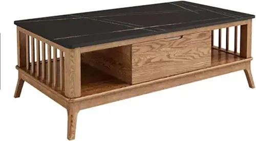 Miniatura 8 de Mesa de té para sala de estar, moderna mesa de centro de madera con cajones y estantes de almacenamiento, decoración rectangular elegante de 2