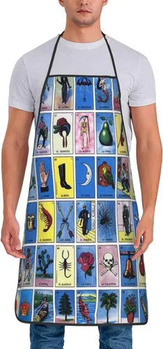 Miniatura 2 de Coloridas tarjetas de bingo mexicanas delantales impermeables delantales de chef delantales babero delantales para mujeres hombres cocina cocina