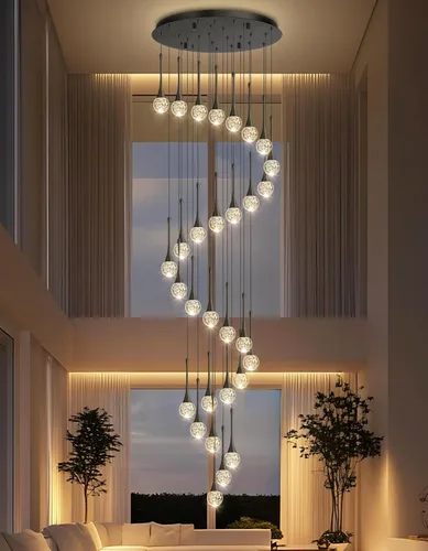 Miniatura 15 de 16 Luces Moderna Lámpara de Techo de Cristal Glam para Techo Alto, Lámpara Colgante LED Regulable para Escalera, Vestíbulo, Entrada, Sala de Estar