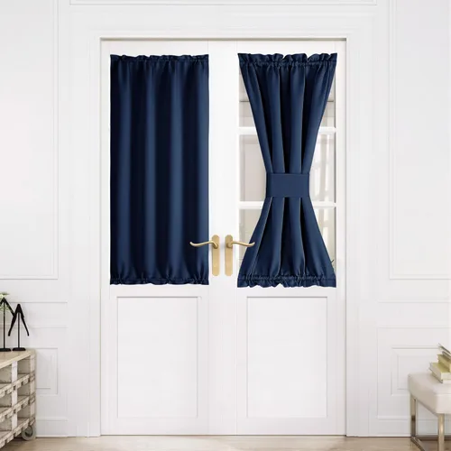 Miniatura 93 de NICETOWN Cortinas opacas unicolor con aislamiento térmico para puerta francesa, granja, oscurecimiento de habitación, puertas y ventanas de Marrón