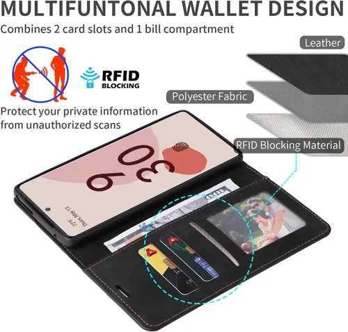Miniatura 3 de ZZXX Funda tipo cartera para Google Pixel 7 Pro con bloqueo RFID, ranura para tarjetas, función atril, magnética, de piel suave, para Google Pixel 7