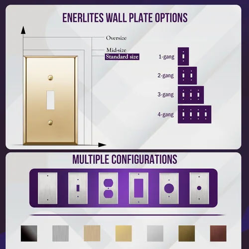 Miniatura 28 de ENERLITES Placa de Pared Metálica para Interruptor de Luz de Palanca, Acero Inoxidable 201, Resistente a la Corrosión, Tamaño Estándar 1-Gang 4.50