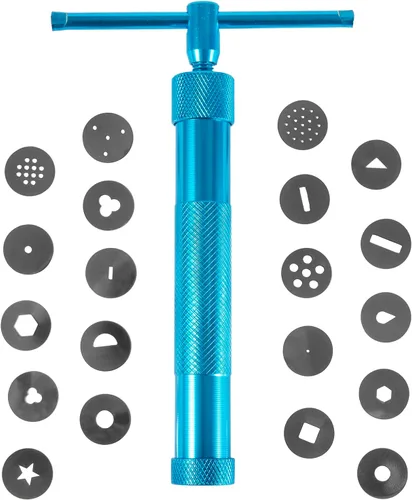 Extrusora de arcilla de acero inoxidable, extrusora de pasta de azúcar, juego de herramientas de decoración de fondant, cerámica y cerámica, Azul