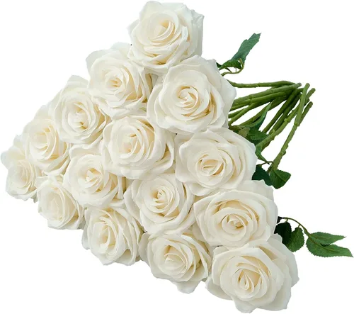 Miniatura 20 de Carlita's Blooms 15 piezas Rosas Falsas Flores Artificiales de Seda Flor Rosa Falsa Tallos Largos Ramo para Arreglo Centro de Mesa de Boda Fiesta