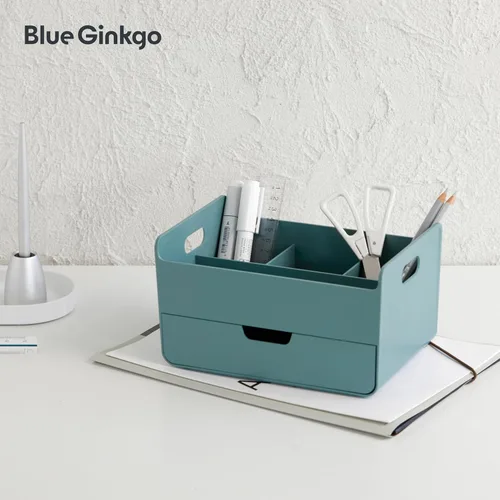 Miniatura 4 de BLUE GINKGO Organizador de escritorio portátil, compacto, 3 compartimentos, almacenamiento de medio cajón, soporte para bolígrafos, organizador