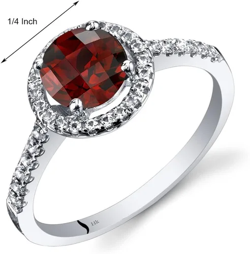 Miniatura 2 de Peora Anillo de granate para mujer de oro blanco de 14 quilates con topacio blanco, piedra natal genuina, forma redonda de 1.25 quilates de 0.25