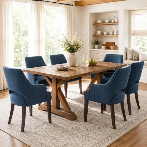 Juego de 6 sillas de comedor de lino tapizadas, sillas de cocina de estilo granja con brazos, sillas decorativas, sillas laterales con patas de