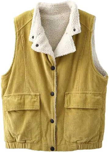 Miniatura 2 de SCOFEEL Women's Corduroy Sleeveless Jacket Oversize Sherpa Fleece Lapel collar Corduroy Vests US