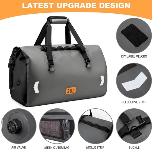 Miniatura 3 de OCKLILY Bolsa seca impermeable, bolsa trasera de motocicleta enrollable de 30 L con válvula de aire y correas de fijación rápida, bolsas de viaje