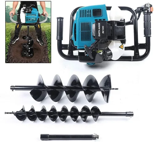 Miniatura 3 de Taladro de tierra de 52 cc de 2 tiempos para perforaciones de poste a gas + brocas de 4 pulgadas, 8 pulgadas y barra de extensión, excavadora