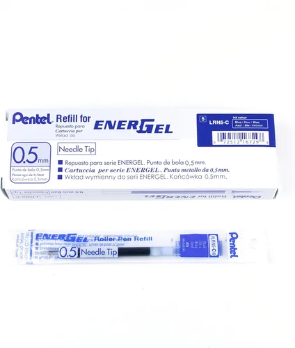 Pentel - Tinta de recarga para bolígrafo de gel líquido EnerGel, (0.5mm), línea fina, tinta azul, caja de 12 (LRN5-C)