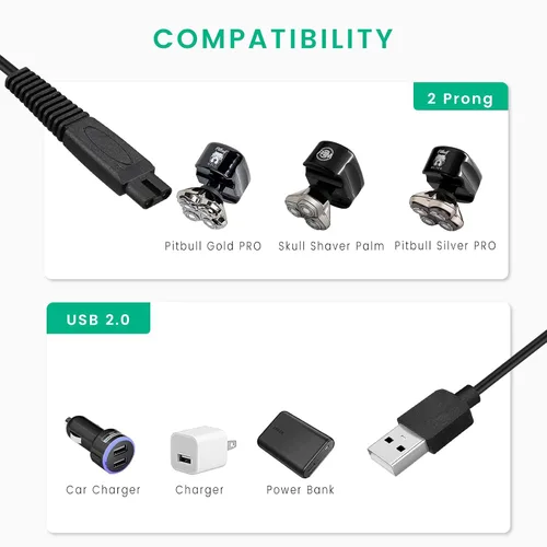 Miniatura 2 de Cable de carga de repuesto para afeitadora Skull Shaver Pitbull Gold Pro, Palm, Platinum Electric Razor - Cable USB 2