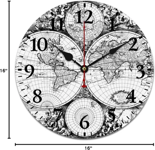 Miniatura 53 de Reloj de pared de madera con mapa del mundo antiguo, estilo nostálgico, Atlas histórico, diseño vintage, impresión de madera, reloj de pared