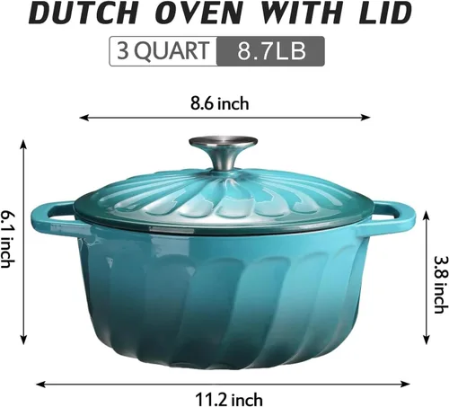 Miniatura 2 de Horno holandés de hierro fundido esmaltado con tapa, olla de horno holandés de hierro fundido de 3 cuartos de galón, olla de hierro fundido